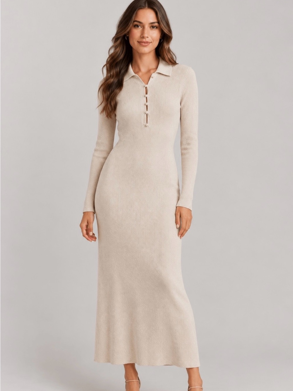 Abercrombie & Fitch Ribbed Knit Polo Maxi Dress